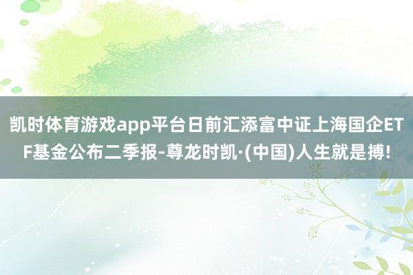 凯时体育游戏app平台日前汇添富中证上海国企ETF基金公布二季报-尊龙时凯·(中国)人生就是搏!