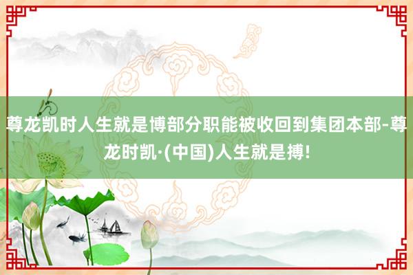 尊龙凯时人生就是博部分职能被收回到集团本部-尊龙时凯·(中国)人生就是搏!