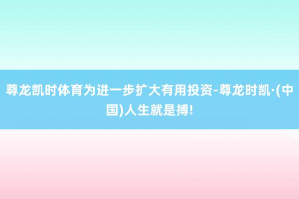 尊龙凯时体育为进一步扩大有用投资-尊龙时凯·(中国)人生就是搏!