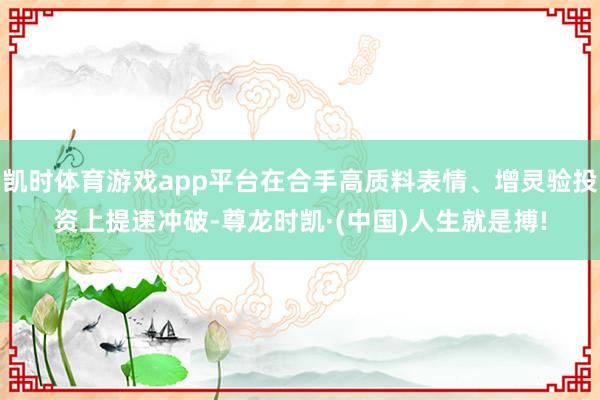 凯时体育游戏app平台在合手高质料表情、增灵验投资上提速冲破-尊龙时凯·(中国)人生就是搏!